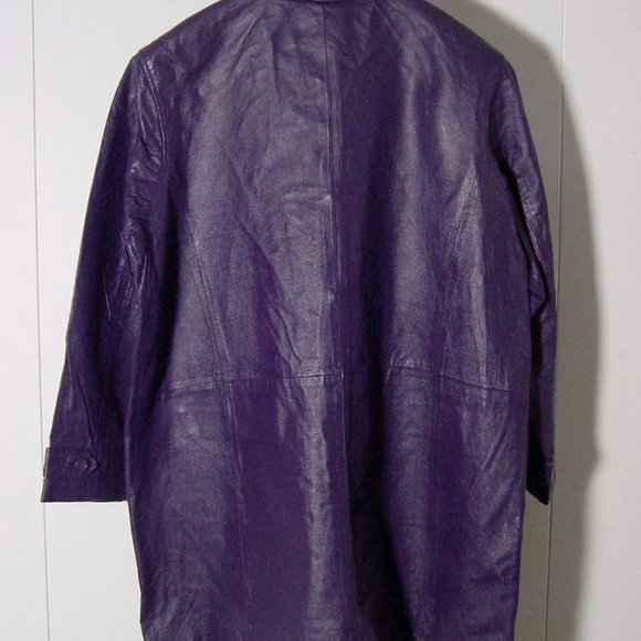 Roaman's Women's Purple Leather Long Button Jacket Sz 22W - Picture 5 of 8
